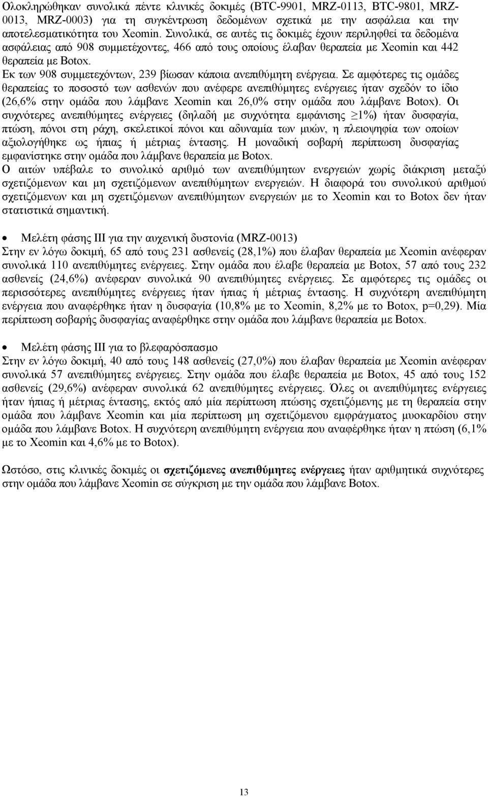 Εκ των 908 συµµετεχόντων, 239 βίωσαν κάποια ανεπιθύµητη ενέργεια.