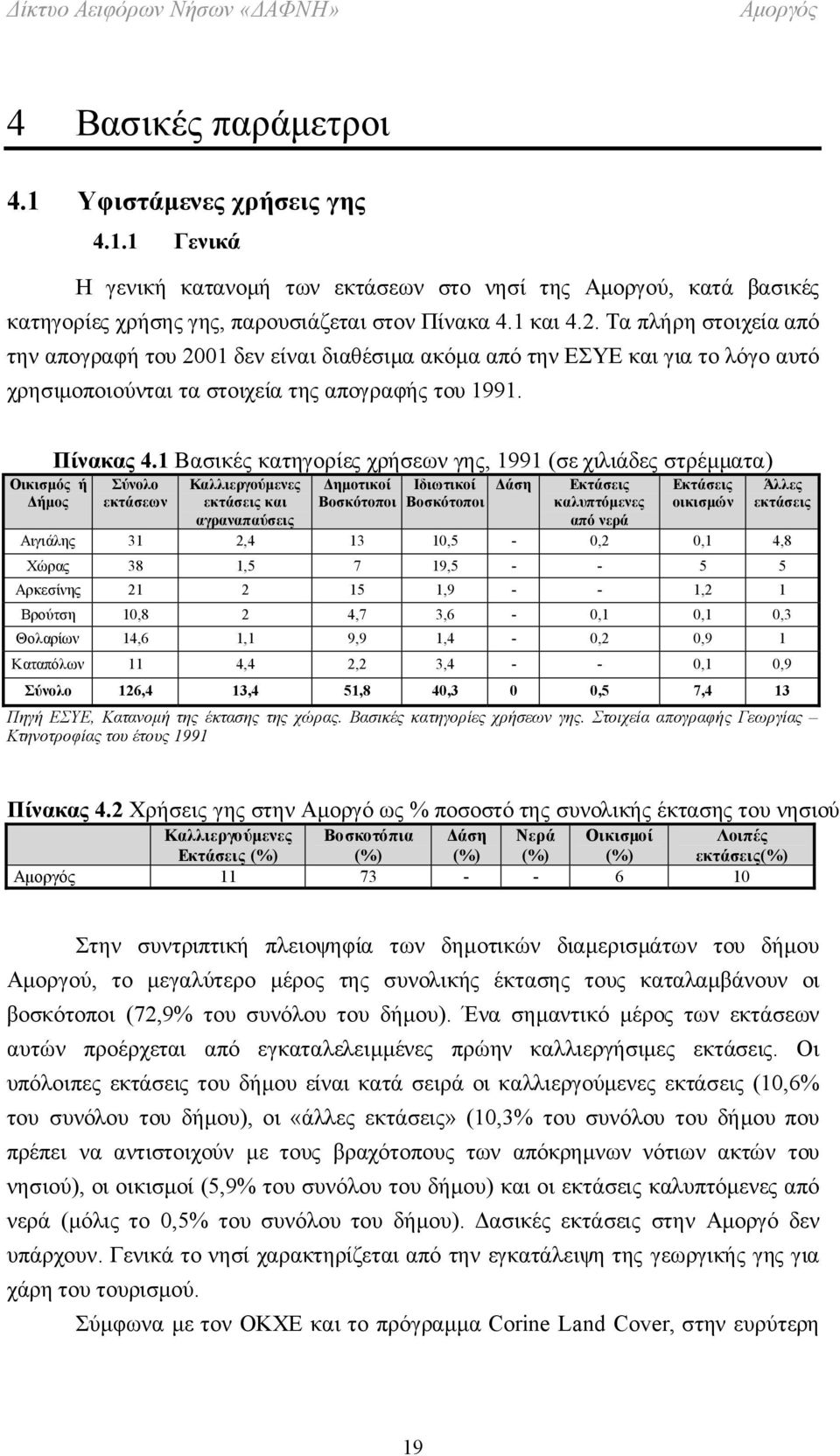 1 Βασικές κατηγορίες χρήσεων γης, 1991 (σε χιλιάδες στρέμματα) Σύνολο εκτάσεων Καλλιεργούμενες εκτάσεις και αγραναπαύσεις Δημοτικοί Βοσκότοποι Ιδιωτικοί Βοσκότοποι Δάση Εκτάσεις καλυπτόμενες από νερά