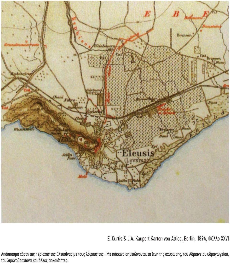 χάρτη της περιοχής της Ελευσίνας με τους λόφους της.