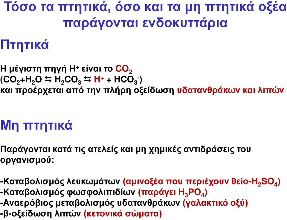 ατελείς και μη χημικές αντιδράσεις του οργανισμού: Καταβολισμός λευκωμάτων (αμινοξέα που περιέχουν θείοh 2 SO 4 )