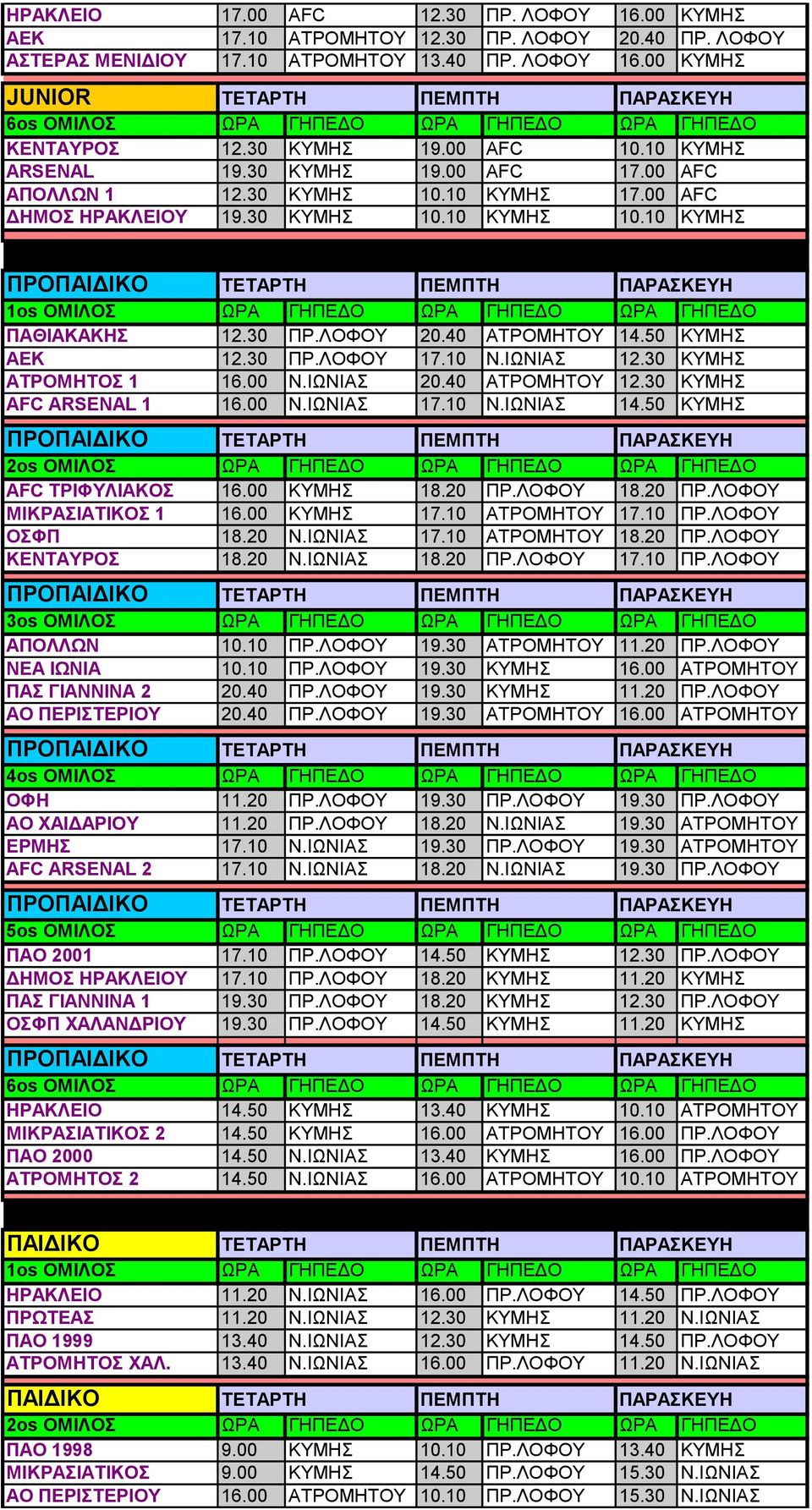 40 ΑΤΡΟΜΗΤΟΥ 14.50 ΚΥΜΗΣ ΑΕΚ 12.30 ΠΡ.ΛΟΦΟΥ 17.10 Ν.ΙΩΝΙΑΣ 12.30 ΚΥΜΗΣ ΑΤΡΟΜΗΤΟΣ 1 16.00 Ν.ΙΩΝΙΑΣ 20.40 ΑΤΡΟΜΗΤΟΥ 12.30 ΚΥΜΗΣ AFC ARSENAL 1 16.00 Ν.ΙΩΝΙΑΣ 17.10 Ν.ΙΩΝΙΑΣ 14.