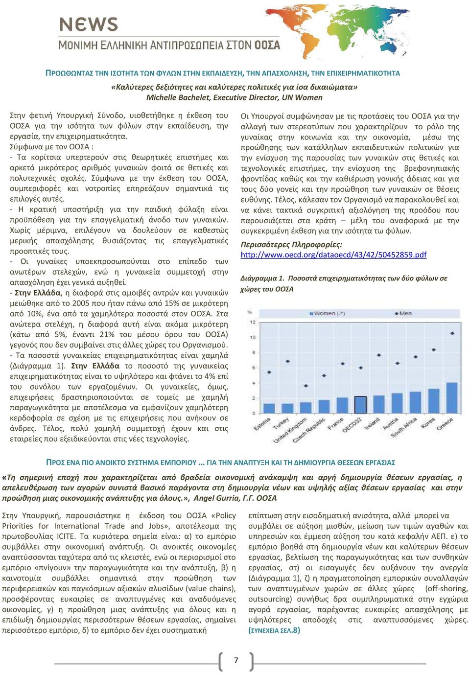 Σύμφωνα με τον ΟΟΣΑ : - Τα κορίτσια υπερτερούν στις θεωρητικές επιστήμες και αρκετά μικρότερος αριθμός γυναικών φοιτά σε θετικές και πολυτεχνικές σχολές.