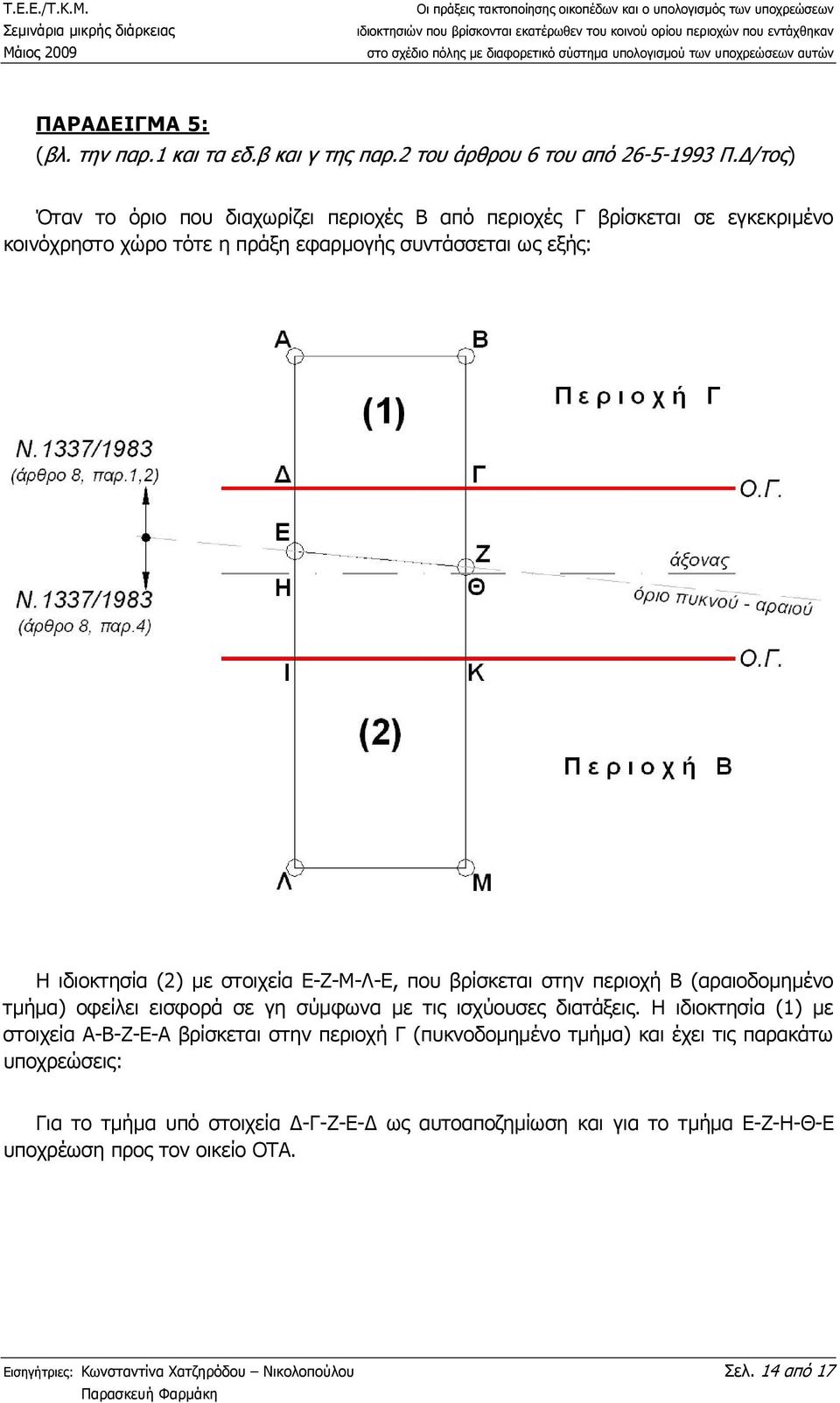 στοιχεία Ε-Ζ-Μ-Λ-Ε, που βρίσκεται στην περιοχή Β (αραιοδοµηµένο τµήµα) οφείλει εισφορά σε γη σύµφωνα µε τις ισχύουσες διατάξεις.