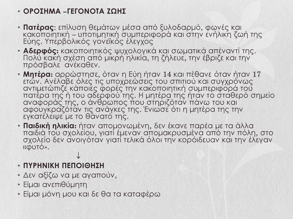 Μητέρα: αρρώστησε, όταν η Εύη ήταν 14 και πέθανε όταν ήταν 17 ετών.