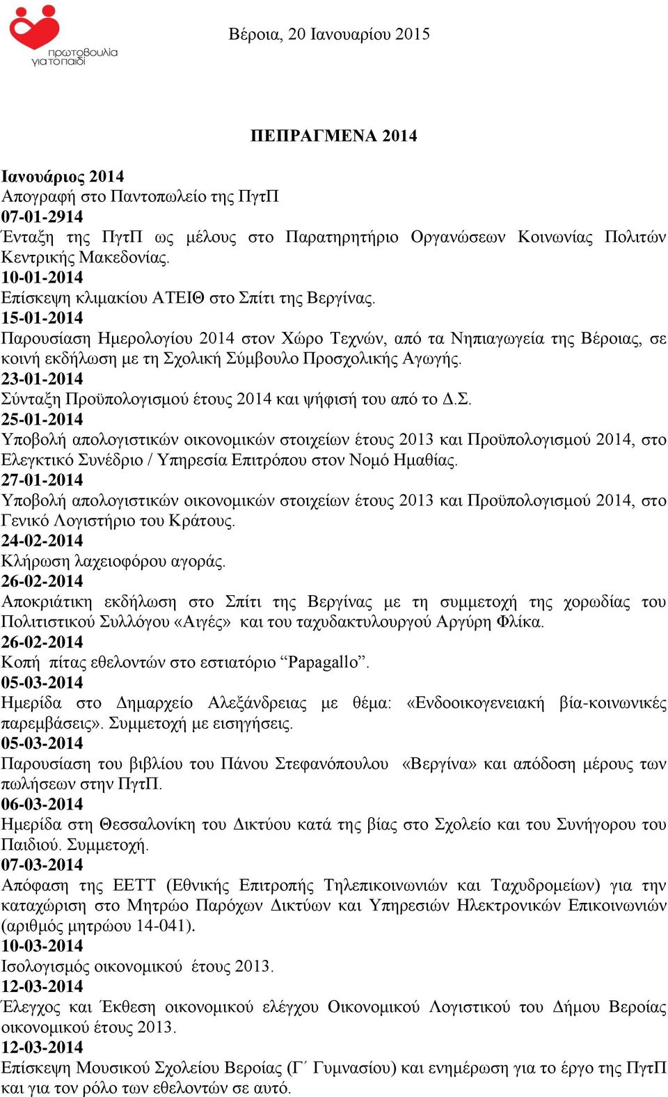 15-01-2014 Παρουσίαση Ημερολογίου 2014 στον Χώρο Τεχνών, από τα Νηπιαγωγεία της Βέροιας, σε κοινή εκδήλωση με τη Σχολική Σύμβουλο Προσχολικής Αγωγής.