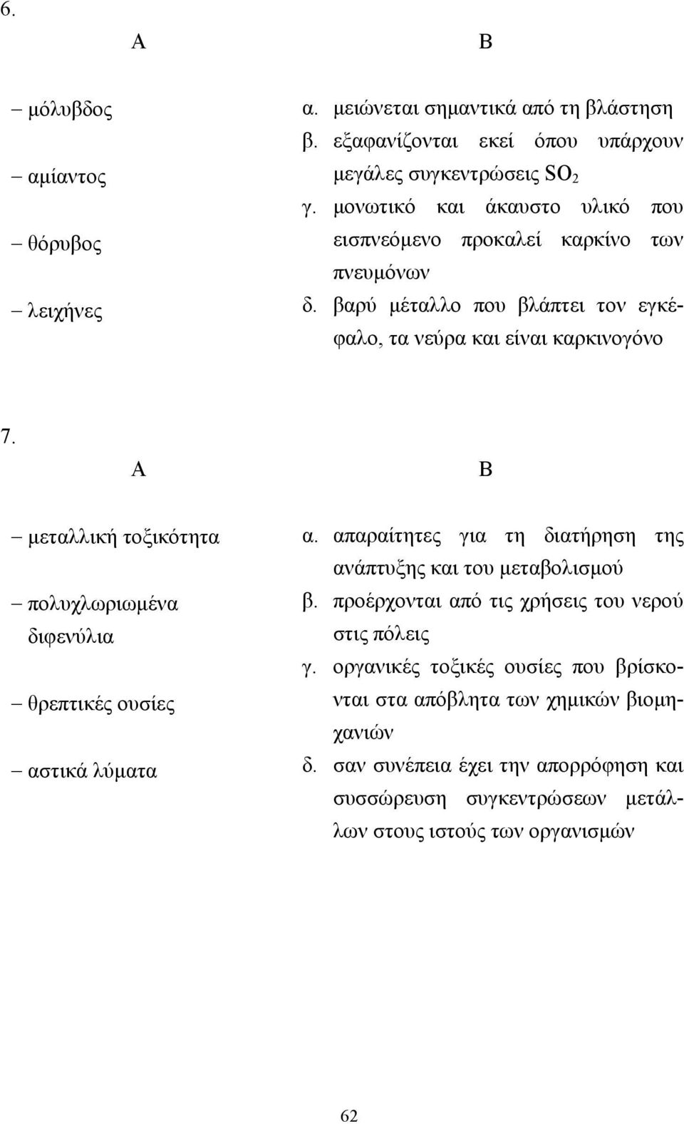 Α Β µεταλλική τοξικότητα πολυχλωριωµένα διφενύλια θρεπτικές ουσίες αστικά λύµατα α. απαραίτητες για τη διατήρηση της ανάπτυξης και του µεταβολισµού β.