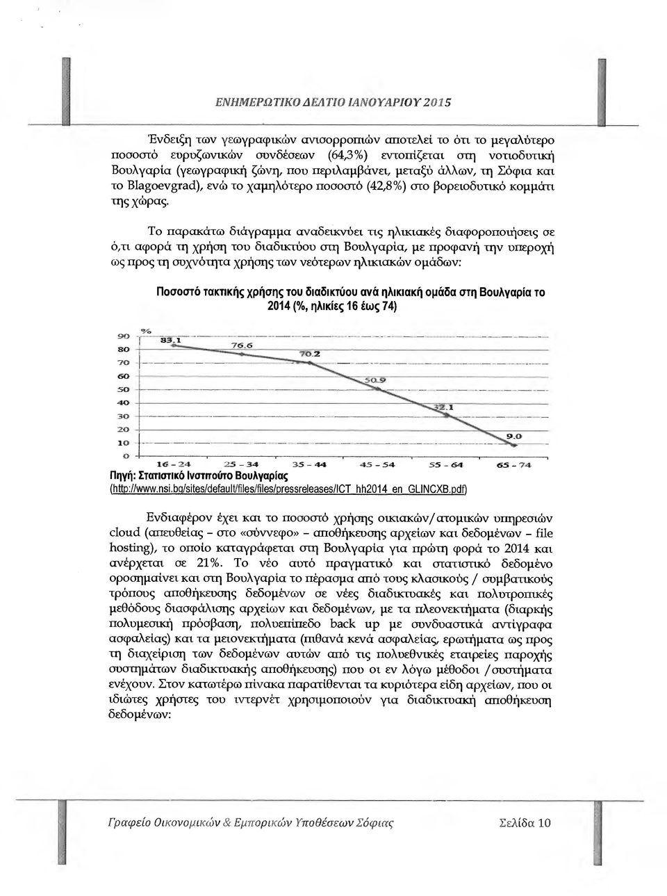 Το παρακάτω διάγραµµα αναδεικνύει τις ηλικιακές διαφοροποιήσεις σε ό,τι αφορά τη χρήση τον διαδικτύον στη Βουλγαρία, µε προφανή την υπεροχή ως προς τη συχνότητα χρήσης των νεότερων ηλικιακών οµάδων: