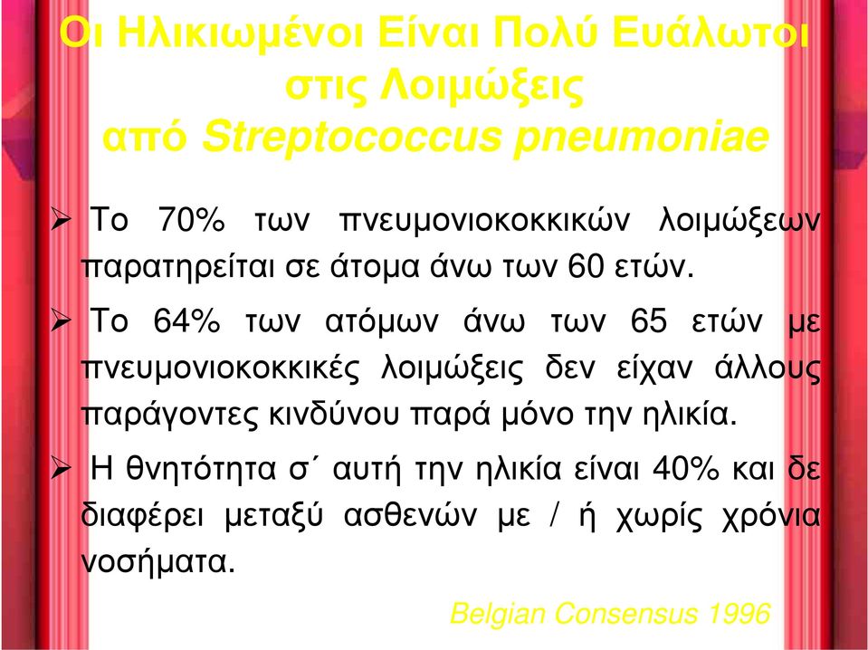 Το 64% των ατόμων άνω των 65 ετών με πνευμονιοκοκκικές λοιμώξεις δεν είχαν άλλους παράγοντες