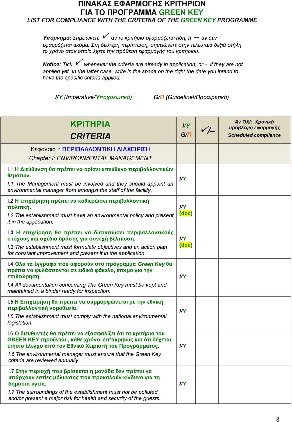 Notice: Tick whenever the criteria are already in application, or if they are not applied yet.