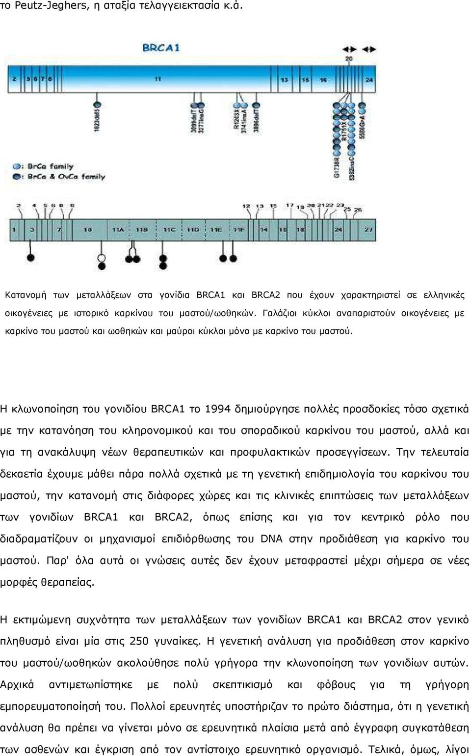 H κλωνοποίηση του γονιδίου BRCA1 το 1994 δηµιούργησε πολλές προσδοκίες τόσο σχετικά µε την κατανόηση του κληρονοµικού και του σποραδικού καρκίνου του µαστού, αλλά και για τη ανακάλυψη νέων