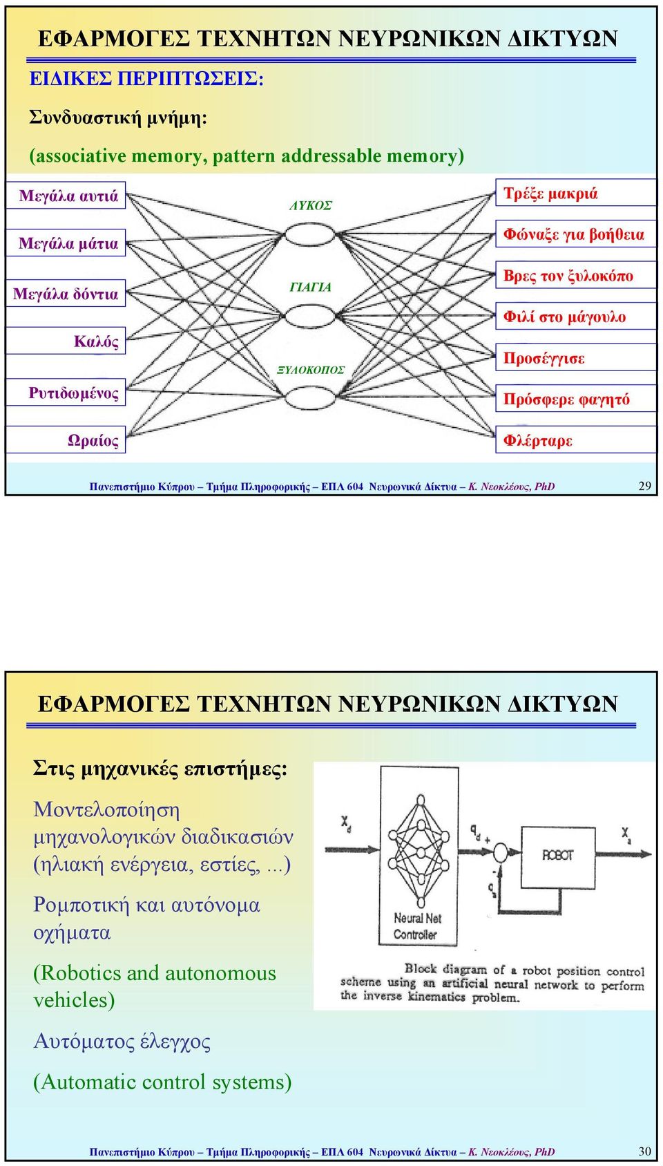 Πληροφορικής ΕΠΛ 604 Νευρωνικά ίκτυα Κ.