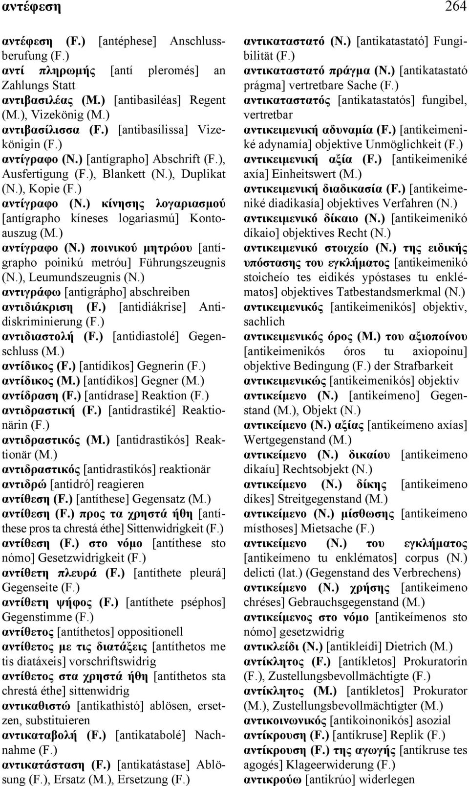 Führungszeugnis, Leumundszeugnis αντιγράφω [antigrápho] abschreiben αντιδιάκριση [antidiákrise] Antidiskriminierung αντιδιαστολή [antidiastolé] Gegenschluss αντίδικος [antídikos] Gegnerin αντίδικος