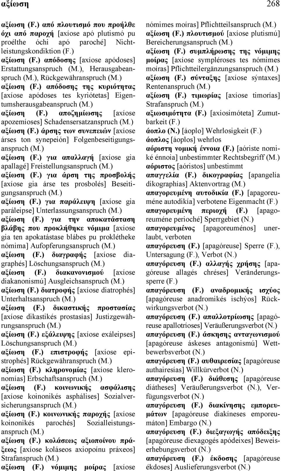 αξίωση άρσης των συνεπειών [axíose árses ton synepeión] Folgenbeseitigungsanspruch αξίωση για απαλλαγή [axíose gia apallagé] Freistellungsanspruch αξίωση για άρση της προσβολής [axíose gia árse tes