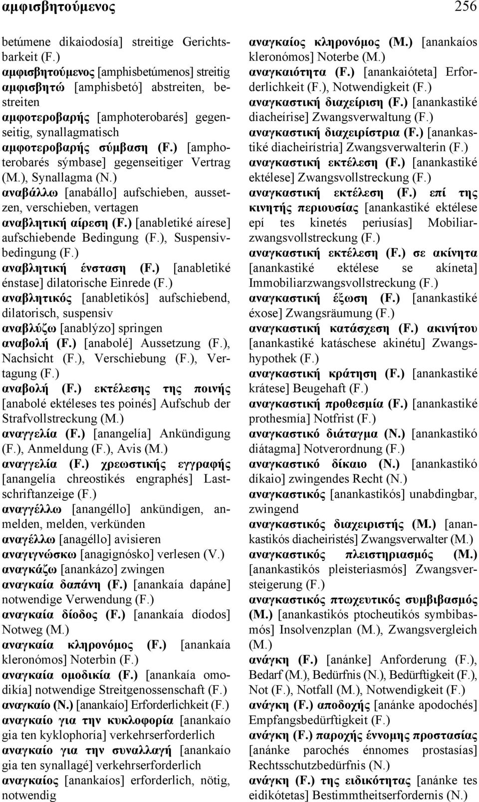 [anabletiké aírese] aufschiebende Bedingung, Suspensivbedingung αναβλητική ένσταση [anabletiké énstase] dilatorische Einrede αναβλητικός [anabletikós] aufschiebend, dilatorisch, suspensiv αναβλύζω