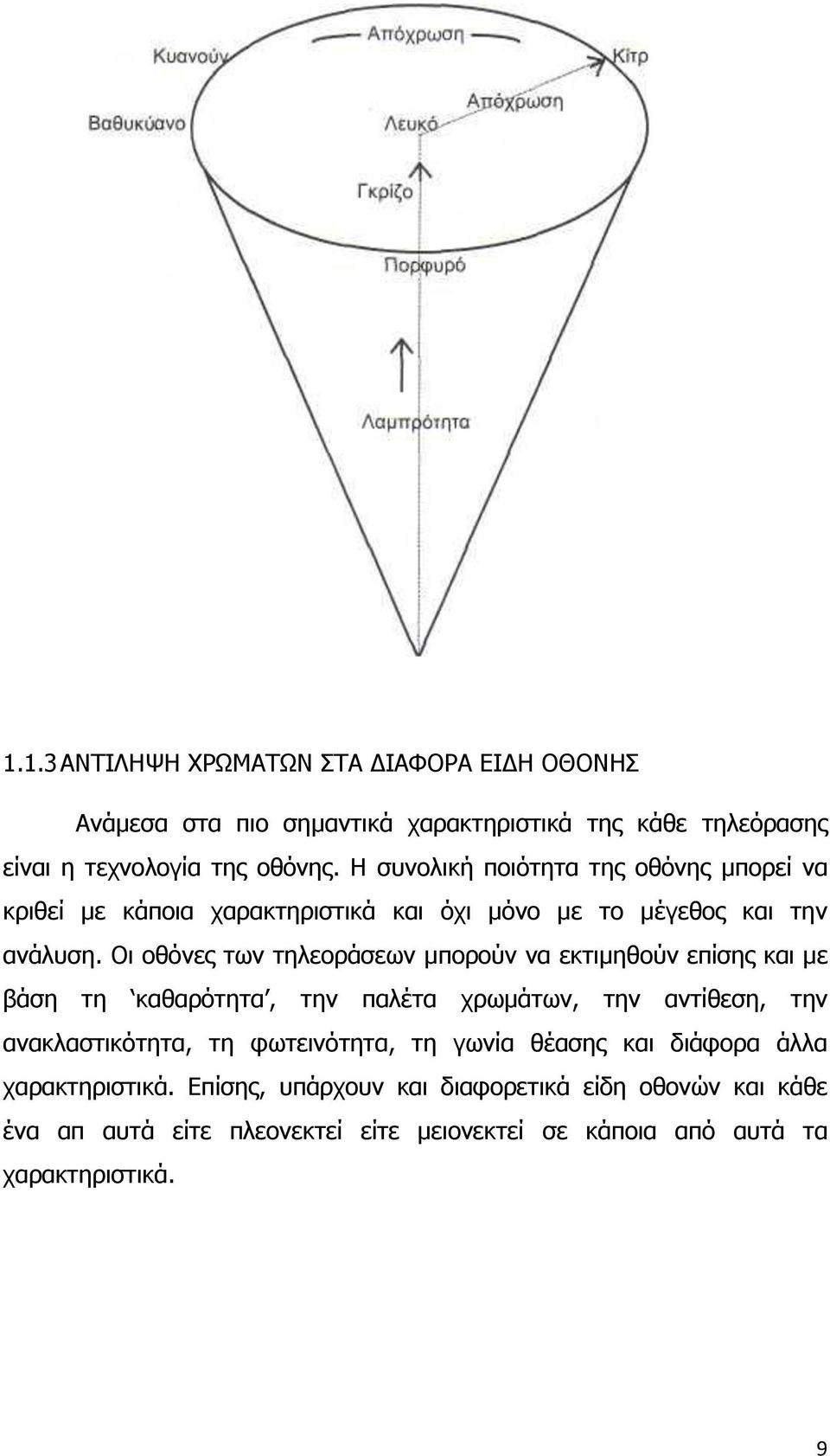 Οι οθόνες των τηλεοράσεων μπορούν να εκτιμηθούν επίσης και με βάση τη καθαρότητα, την παλέτα χρωμάτων, την αντίθεση, την ανακλαστικότητα, τη