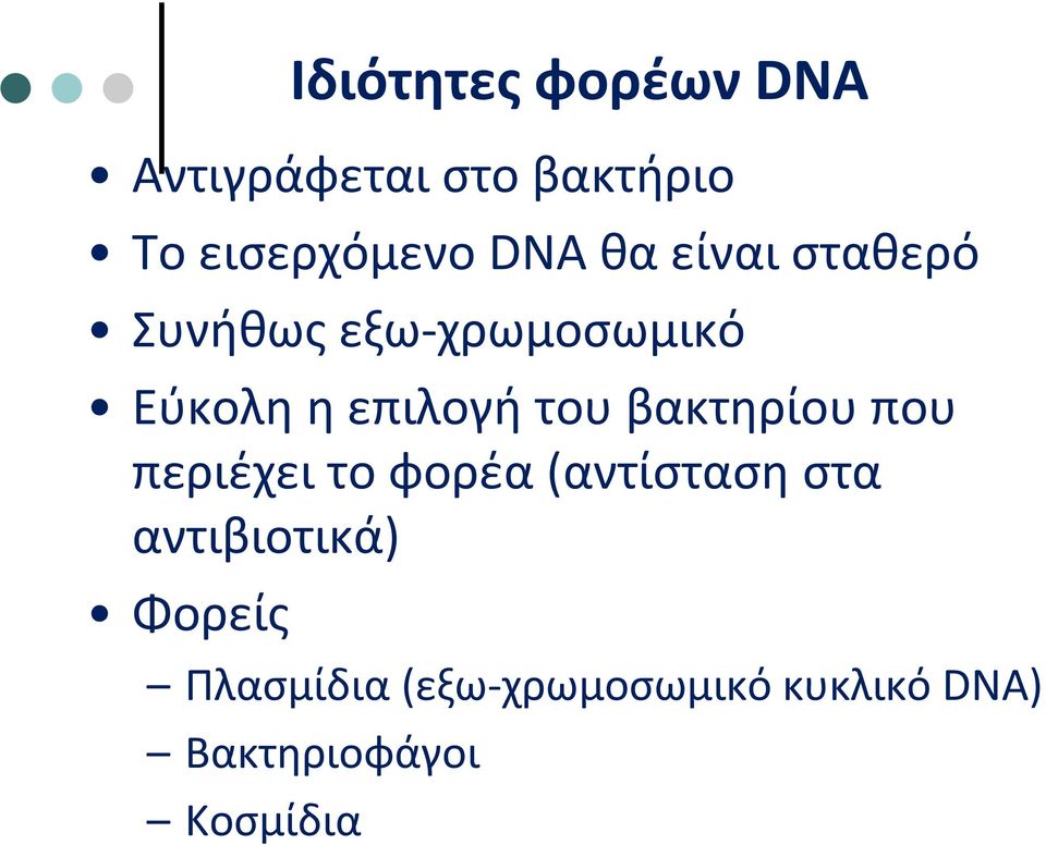 του βακτηρίου που περιέχει το φορέα (αντίσταση στα αντιβιοτικά)