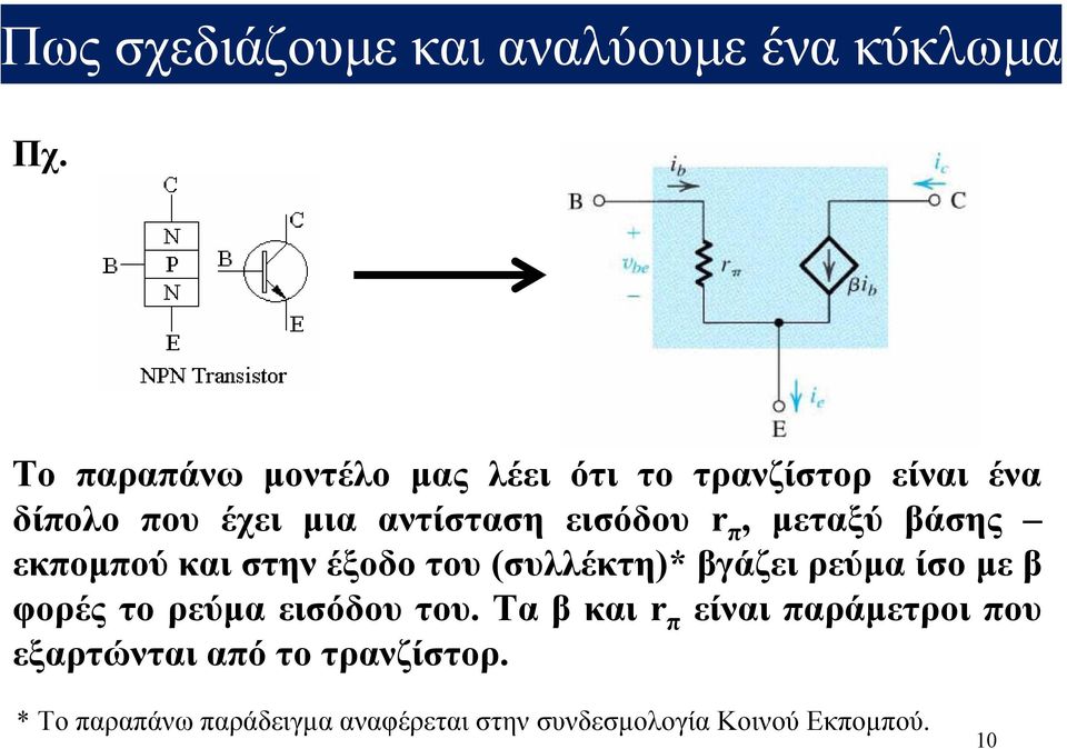 (συλλέκτη)* βγάζει ρεύµα ίσοµε β φορές το ρεύµα εισόδου του.