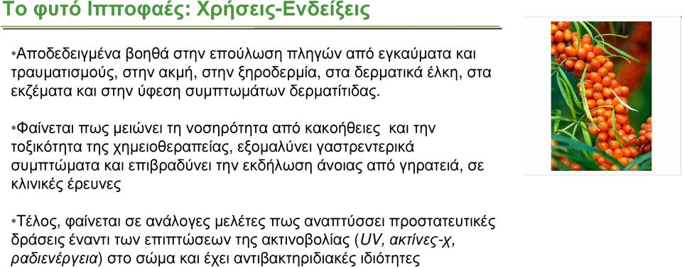 Φαίνεται πως µειώνει τη νοσηρότητα από κακοήθειες και την τοξικότητα της χηµειοθεραπείας, εξοµαλύνει γαστρεντερικά συµπτώµατα και επιβραδύνει την