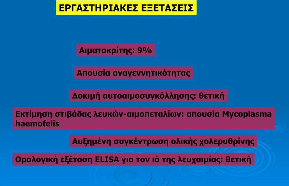 λευκών-αιμοπεταλίων: απουσία Mycoplasma haemofelis Αυξημένη