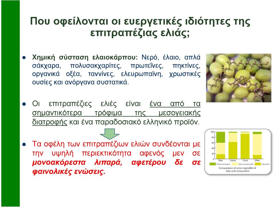 Οι επιτραπέζιες ελιές είναι ένα από τα σηµαντικότερα τρόφιµα της µεσογειακής διατροφής και ένα παραδοσιακό ελληνικό προϊόν.