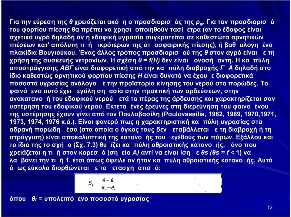 τιμή μικρότερων της ατμοσφαιρικής πίεσης), ή βαθμολογημένα πλακίδια Βουγιούκου. Ένας άλλος τρόπος προσδιορισμού της θ στον αγρό είναι με τη χρήση της συσκευής νετρονίων.