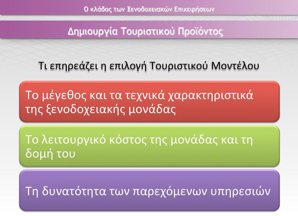 χαρακτηριστικά της ξενοδοχειακής μονάδας Το λειτουργικό