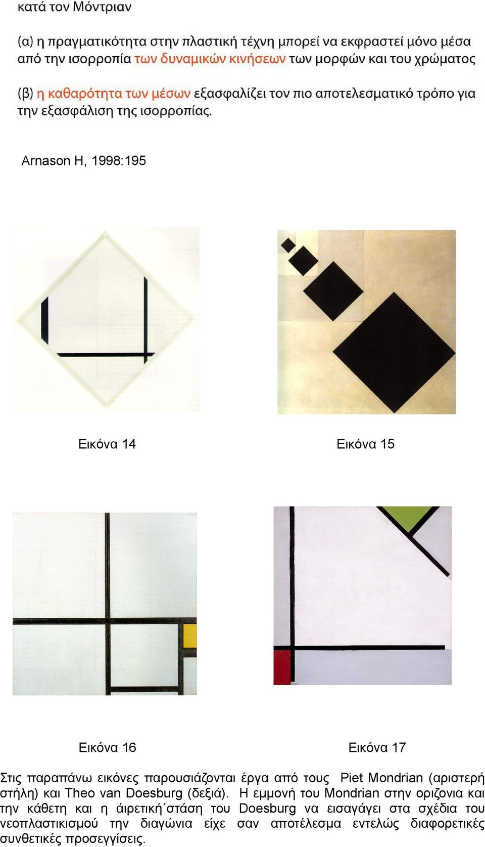 Η εμμονή του Mondrian στην οριζονια και την κάθετη και η άιρετική στάση του Doesburg να