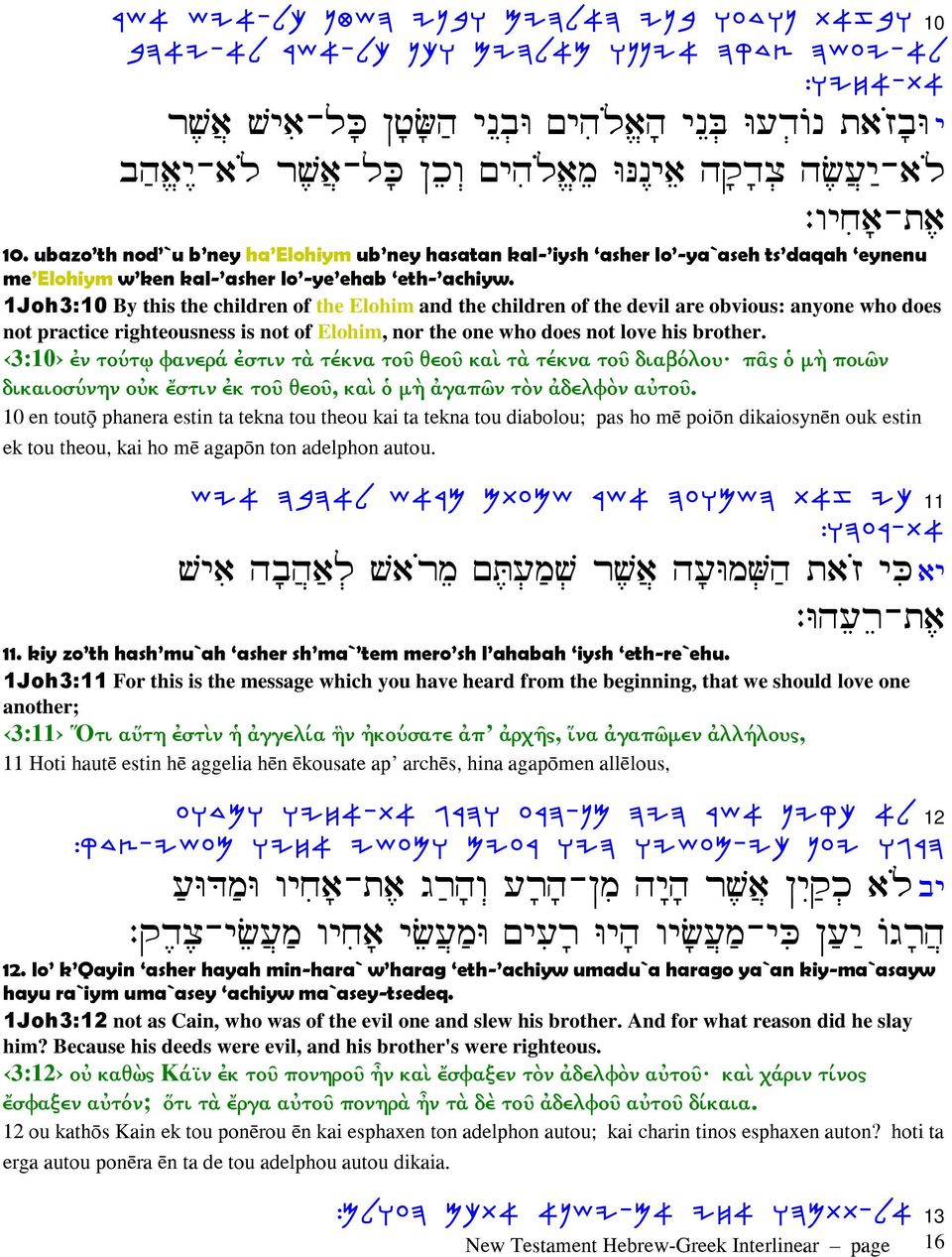 1Joh3:10 By this the children of the Elohim and the children of the devil are obvious: anyone who does not practice righteousness is not of Elohim, nor the one who does not love his brother.