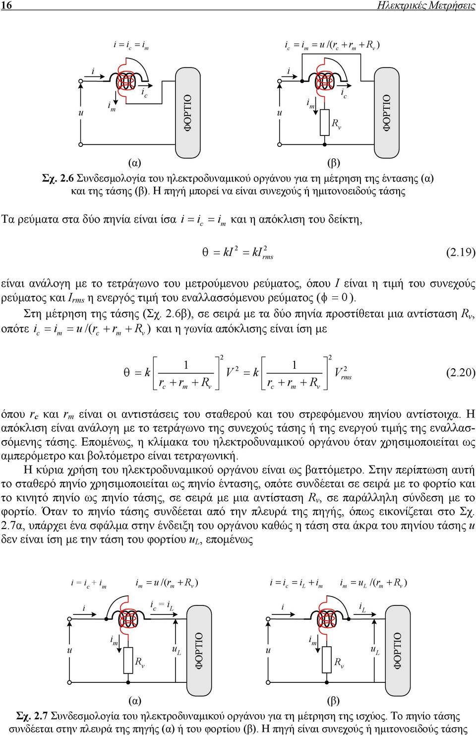 9) είναι ανάλογη µε το τετράγωνο του µετρούµενου ρεύµατος, όπου Ι είναι η τιµή του συνεχούς ρεύµατος και Ι rms η ενεργός τιµή του εναλλασσόµενου ρεύµατος ( φ= ). Στη µέτρηση της τάσης (Σχ. 2.