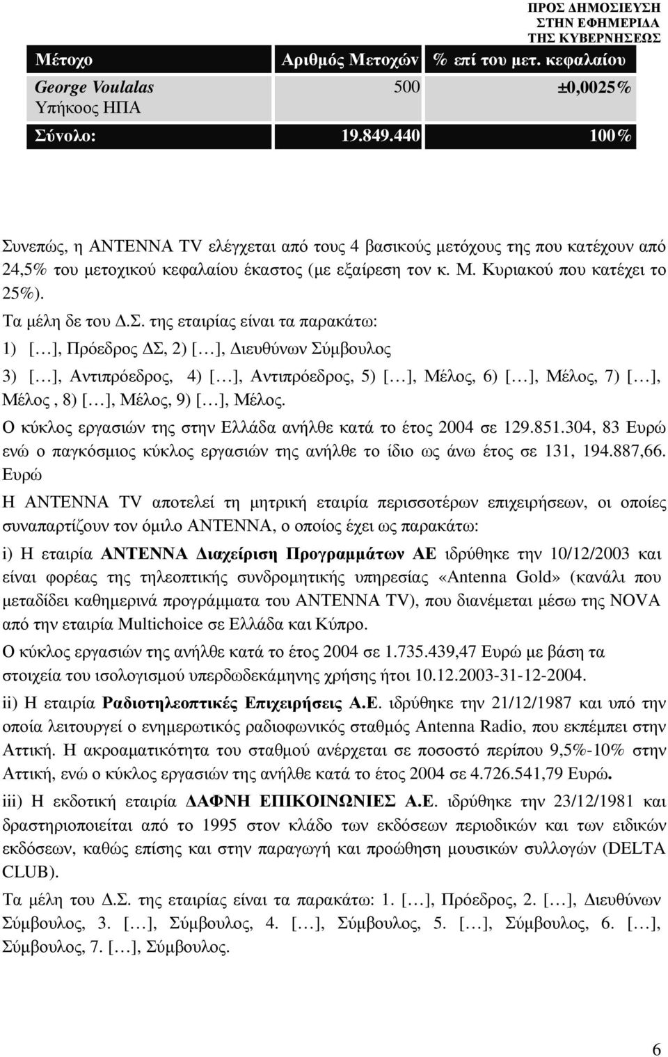 κούς µετόχους της που κατέχουν από 24,5% του µετοχικού κεφαλαίου έκαστ