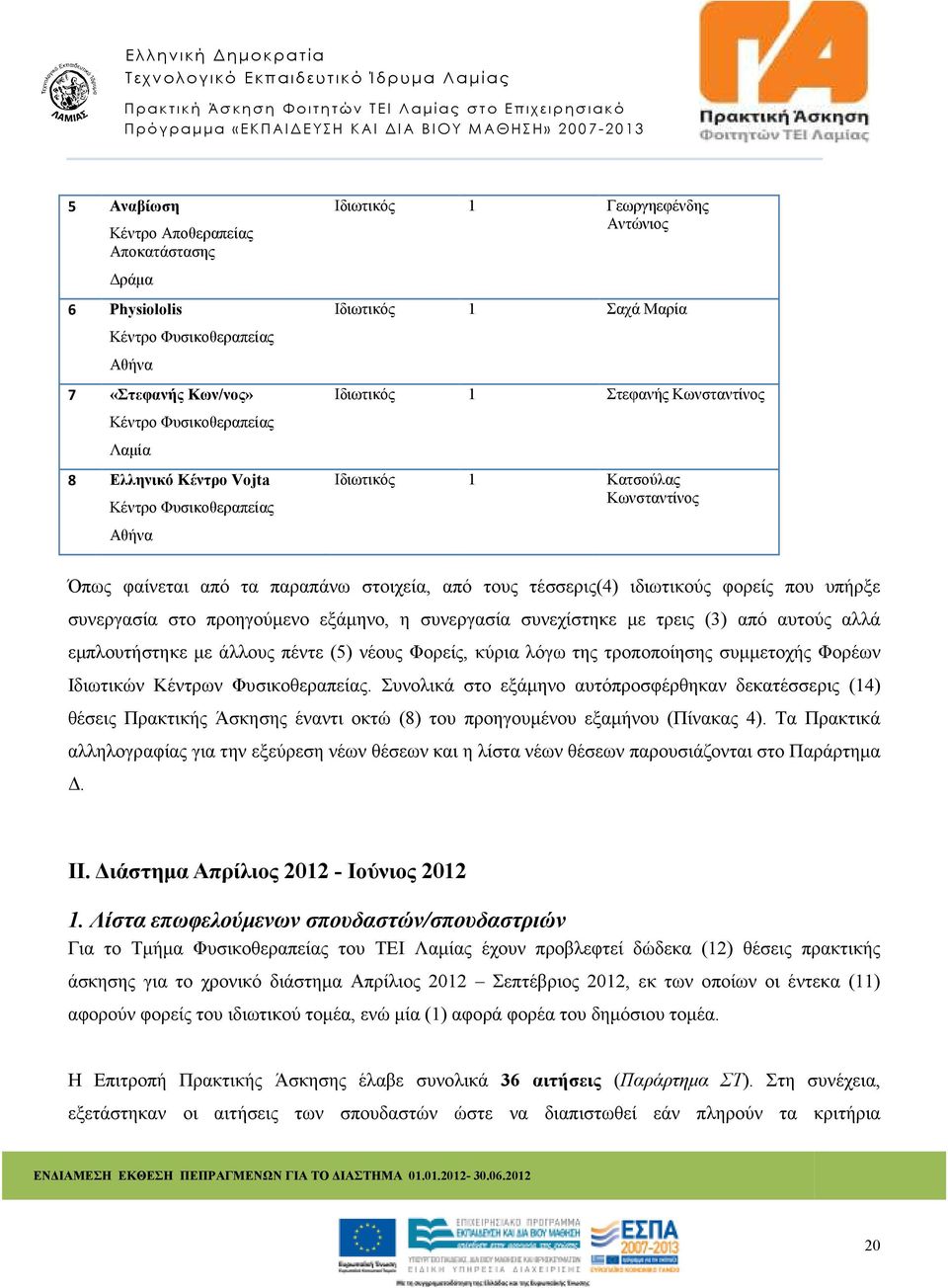 φορείς που υπήρξε συνεργασία στο προηγούµενο εξάµηνο, η συνεργασία συνεχίστηκε µε τρεις (3) από αυτούς αλλά εµπλουτήστηκε µε άλλους πέντε (5) νέους Φορείς, κύρια λόγω της τροποποίησης συµµετοχής