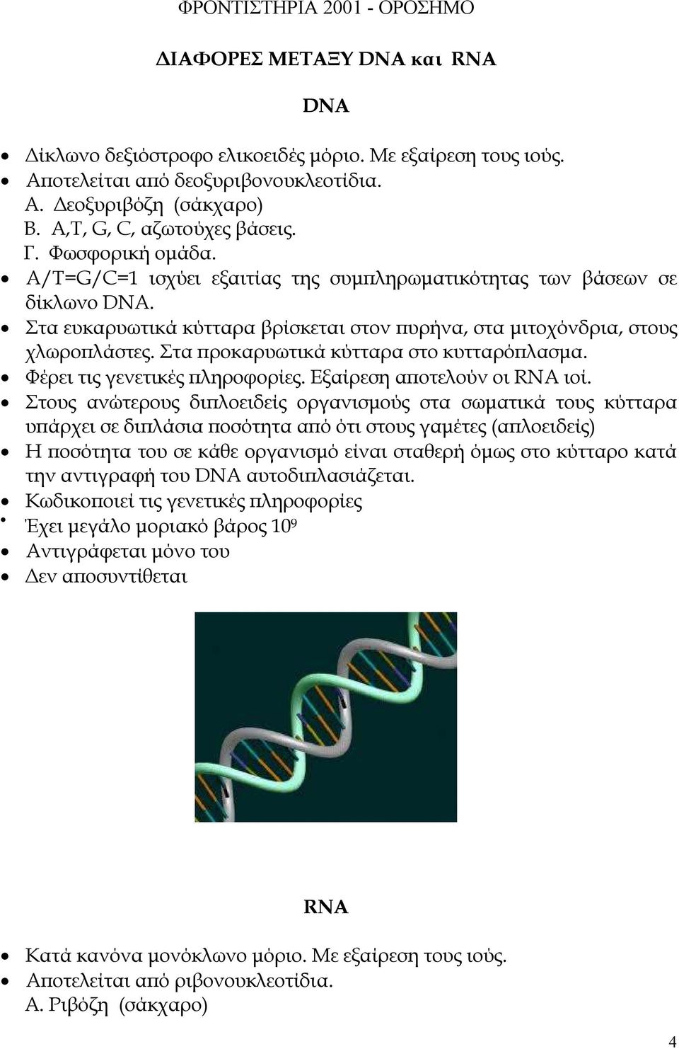 Στα ροκαρυωτικά κύτταρα στο κυτταρό λασµα. Φέρει τις γενετικές ληροφορίες. Εξαίρεση α οτελούν οι RNA ιοί.