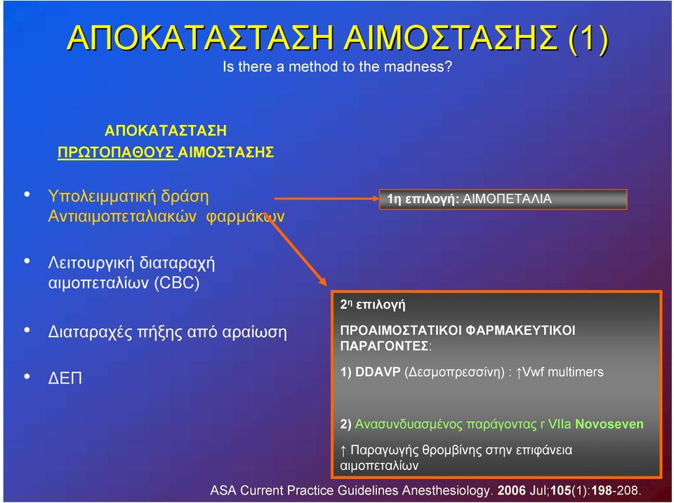 διαταραχή αιμοπεταλίων (CBC) Διαταραχές πήξης από αραίωση ΔΕΠ 2 η επιλογή ΠΡΟΑΙΜΟΣΤΑΤΙΚΟΙ ΦΑΡΜΑΚΕΥΤΙΚΟΙ ΠΑΡΑΓΟΝΤΕΣ: 1) DDAVP