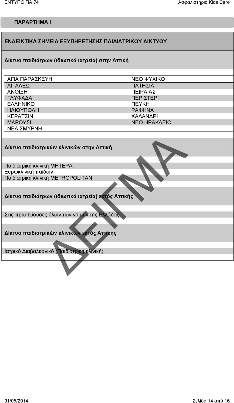 Παιδιατρική κλινική METROPOLITAN Δίκτυο παιδιάτρων (ιδιωτικά ιατρεία) εκτός Αττικής Στις πρωτεύουσες όλων των νομών της Ελλάδας Δίκτυο παιδιατρικών