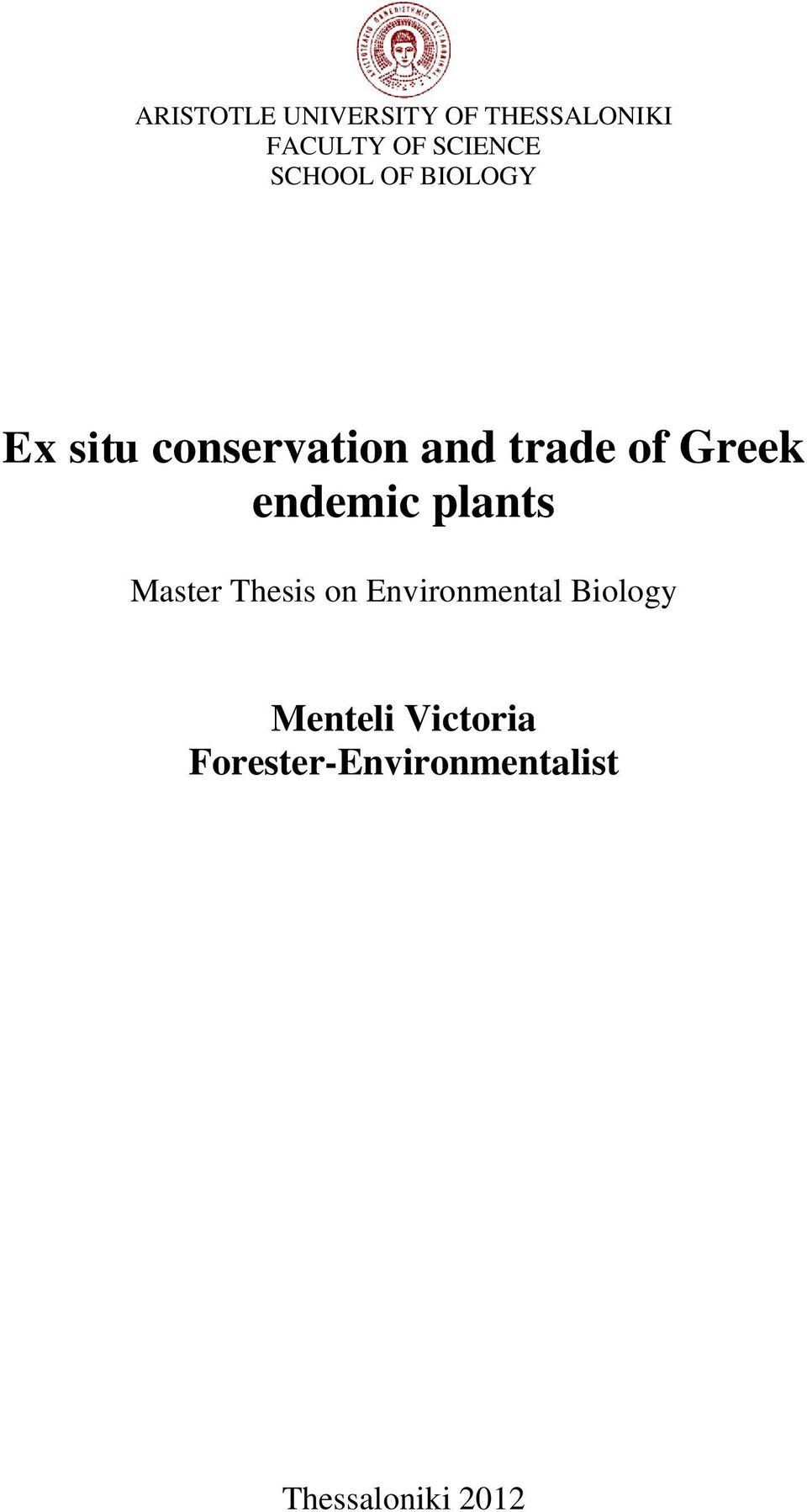 Greek endemic plants Master Thesis on Environmental