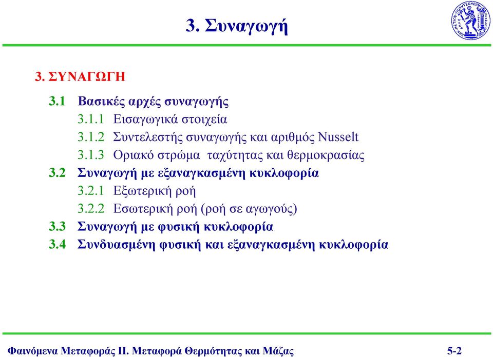 .1 Εξωτερική ροή 3.. Εσωτερική ροή (ροή σε αγωγούς) 3.3 Συαγωγή με φυσική κυκοφορία 3.