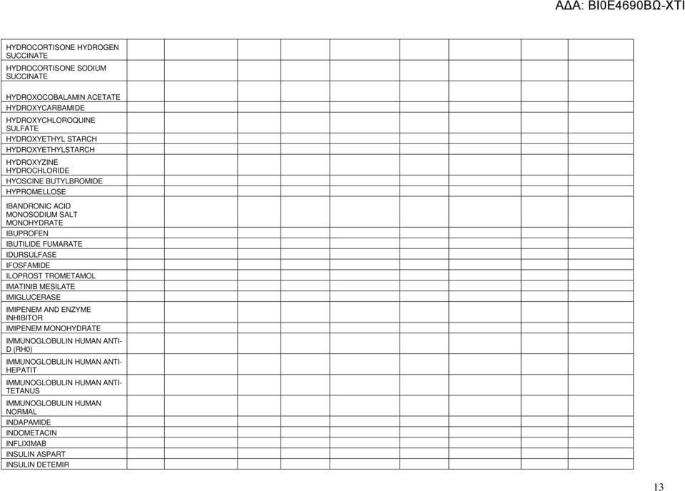IFOSFAMIDE ILOPROST TROMETAMOL IMATINIB MESILATE IMIGLUCERASE IMIPENEM AND ENZYME INHIBITOR IMIPENEM IMMUNOGLOBULIN HUMAN ANTI- D (RH0)