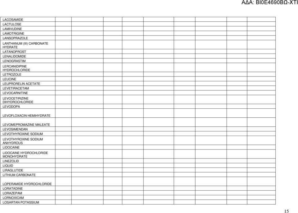 LEVOFLOXACIN HEMIHYDRATE LEVOMEPROMAZINE MALEATE LEVOSIMENDAN LEVOTHYROXINE SODIUM LEVOTHYROXINE SODIUM ANHYDROUS