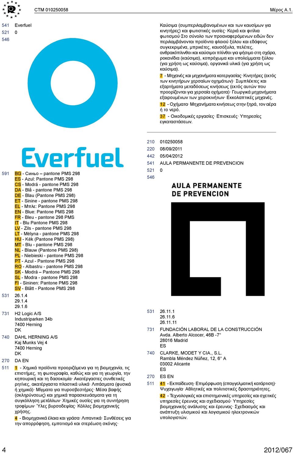 Everfuel Καύσιμα (συμπεριλαμβανομένων και των καυσίμων για κινητήρες) και φωτιστικές ουσίες Κεριά και φιτίλια φωτισμού Στο σύνολο των προαναφερόμενων ειδών δεν περιλαμβάνονται προϊόντα φλοιού ξύλου