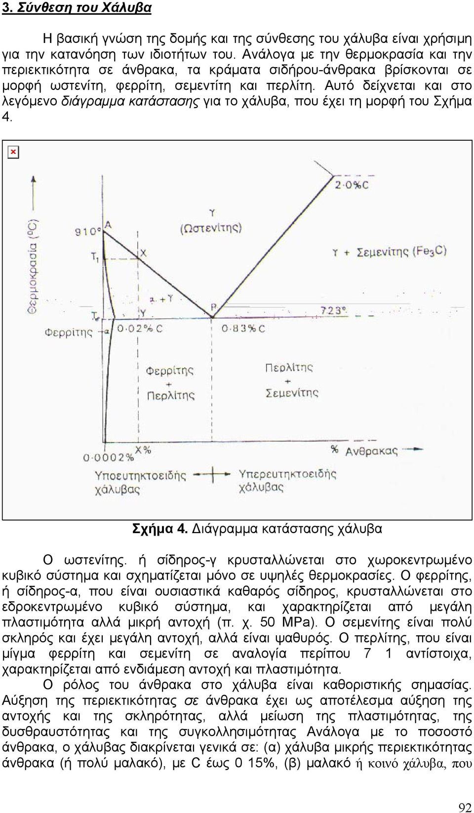 Αυτό δείχνεται και στο λεγόμενο διάγραμμα κατάστασης για το χάλυβα, που έχει τη μορφή του Σχήμα 4. Σχήμα 4. Διάγραμμα κατάστασης χάλυβα Ο ωστενίτης.