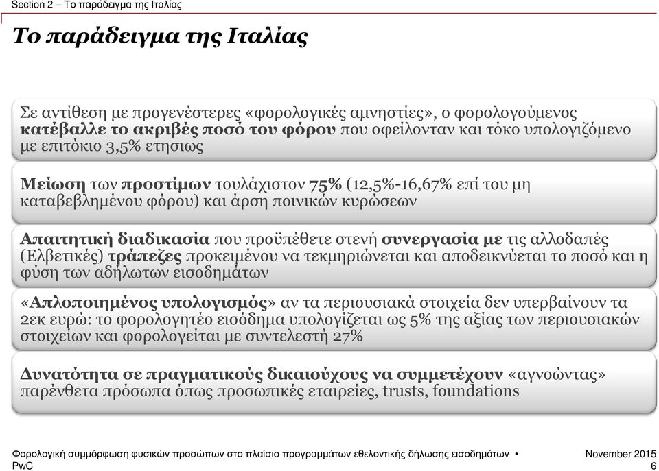 συνεργασία µε τις αλλοδαπές (Ελβετικές) τράπεζες προκειµένου να τεκµηριώνεται και αποδεικνύεται το ποσό και η φύση των αδήλωτων εισοδηµάτων «Απλοποιηµένος υπολογισµός» αν τα περιουσιακά στοιχεία δεν