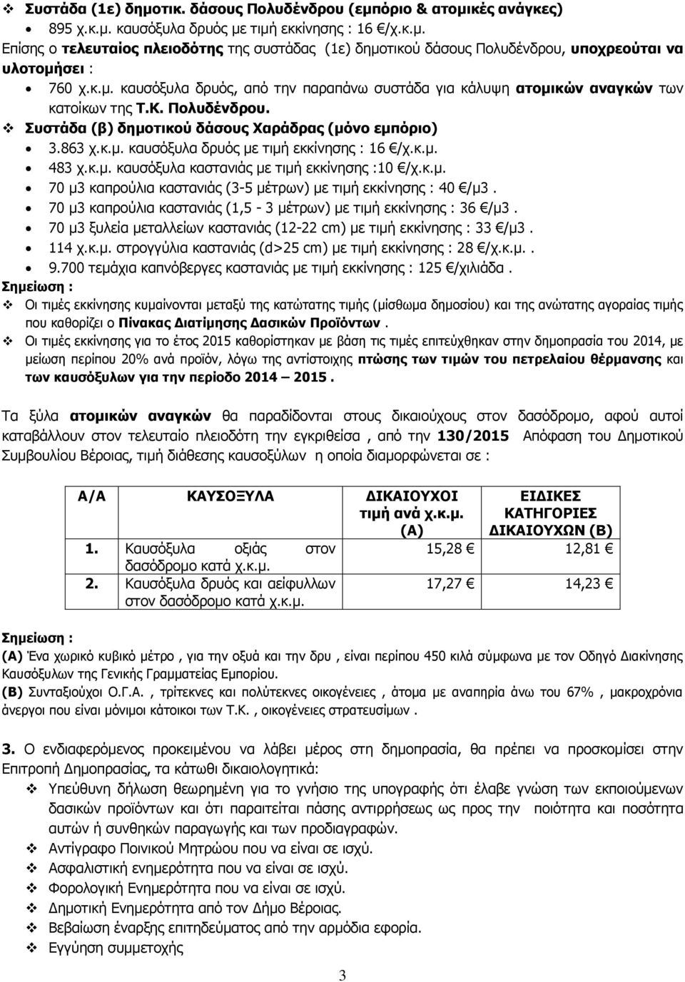 κ.μ. 483 χ.κ.μ. καυσόξυλα καστανιάς με τιμή εκκίνησης :10 /χ.κ.μ. 70 μ3 καπρούλια καστανιάς (3-5 μέτρων) με τιμή εκκίνησης : 40 /μ3.