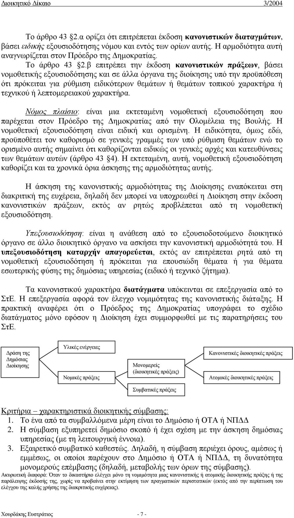 β επιτρέπει την έκδοση κανονιστικών πράξεων, βάσει νομοθετικής εξουσιοδότησης και σε άλλα όργανα της διοίκησης υπό την προϋπόθεση ότι πρόκειται για ρύθμιση ειδικότερων θεμάτων ή θεμάτων τοπικού