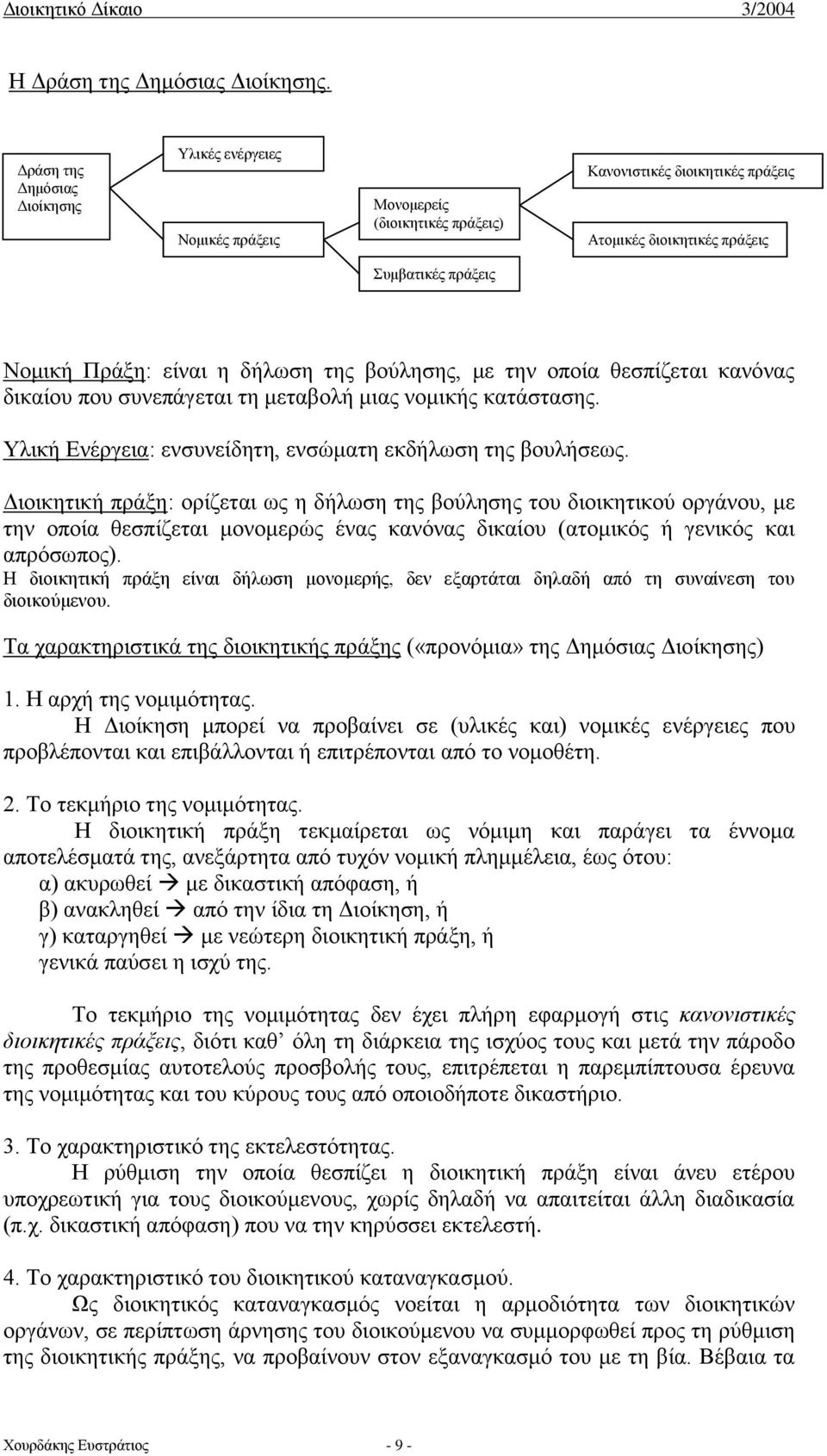 δήλωση της βούλησης, με την οποία θεσπίζεται κανόνας δικαίου που συνεπάγεται τη μεταβολή μιας νομικής κατάστασης. Υλική Ενέργεια: ενσυνείδητη, ενσώματη εκδήλωση της βουλήσεως.