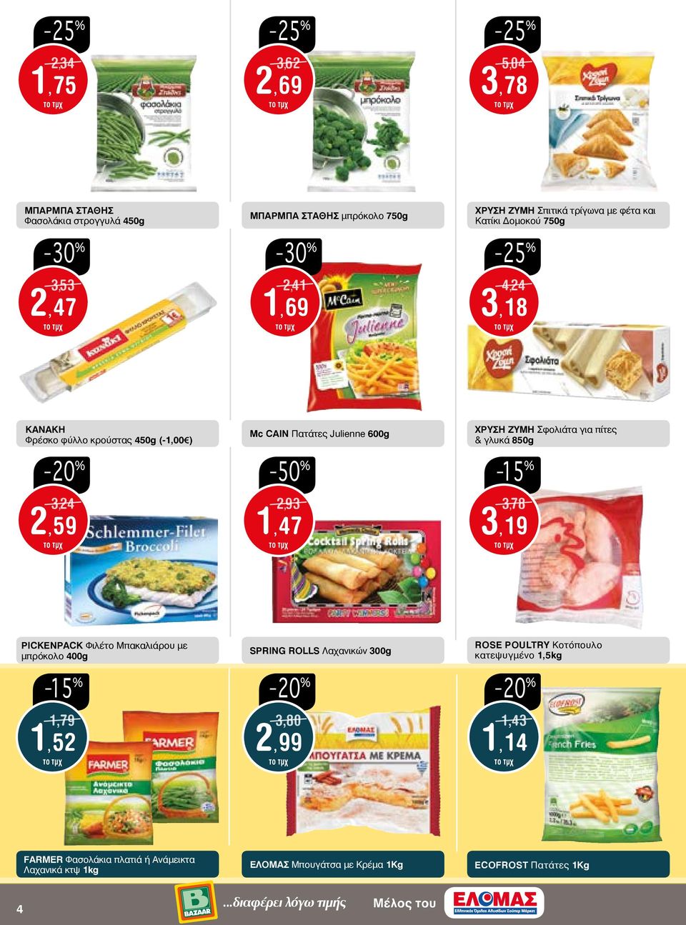 2,59 ΧΡΥΣΗ ΖΥΜΗ Σφολιάτα για πίτες & γλυκά 850g PICKENPACK Φιλέτο Μπακαλιάρου με μπρόκολο 400g 1,79 1,52 SPRING ROLLS Λαχανικών 300g 3,80 1,43 2,99