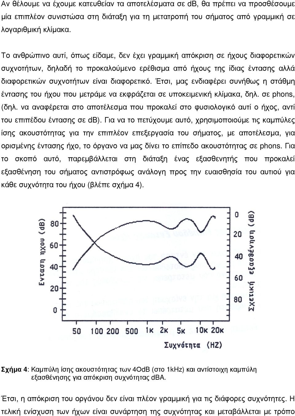 Έτσι, µας ενδιαφέρει συνήθως η στάθµη έντασης του ήχου που µετράµε να εκφράζεται σε υποκειµενική κλίµακα, δηλ. σε phons, (δηλ.