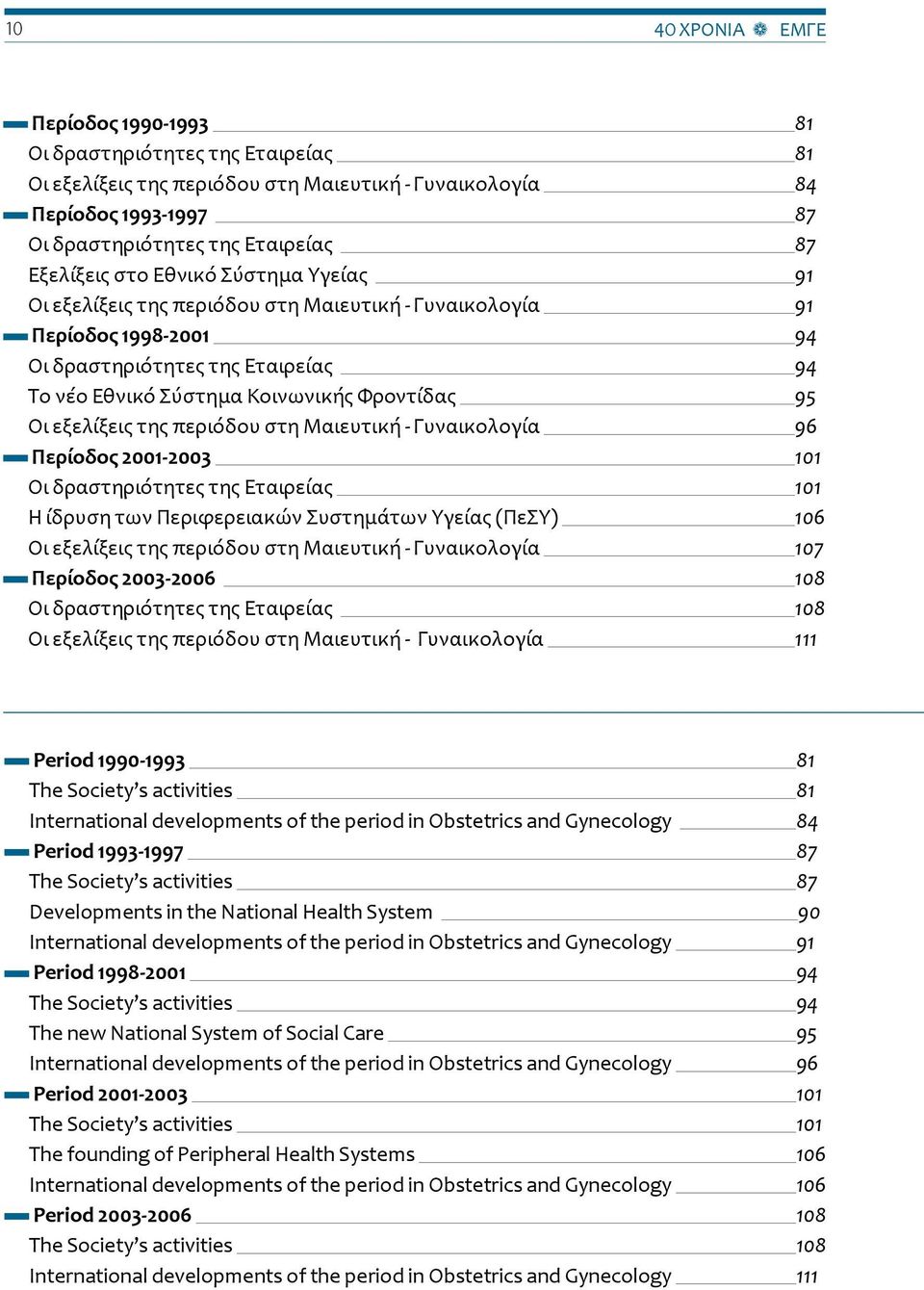 εξελίξεις της περιόδου στη Μαιευτική - Γυναικολογία 96 Περίοδος 2001-2003 101 Οι δραστηριότητες της Εταιρείας 101 Η ίδρυση των Περιφερειακών Συστημάτων Υγείας (ΠεΣΥ) 106 Οι εξελίξεις της περιόδου στη