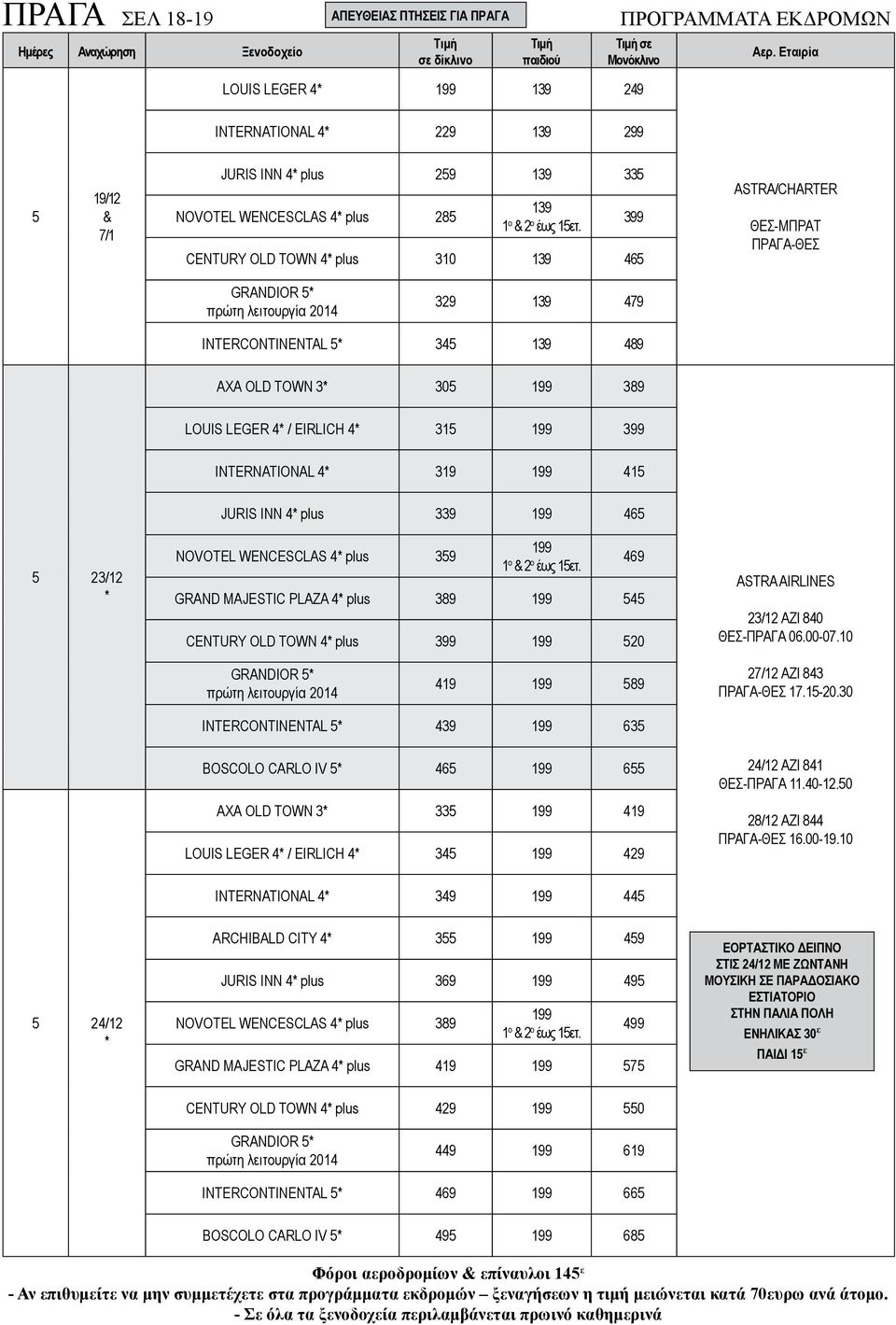 INTERNATIONAL 319 199 1 23/12 JURIS INN plus 339 199 6 NOVOTEL WENCESCLAS plus 39 199 1 ο 2 ο έως 1ετ. GRAND MAJESTIC PLAZA plus 389 199 CENTURY OLD TOWN plus 399 199 20 69 23/12 ΑΖΙ 80 ΘΕΣ-ΠΡΑΓΑ 06.