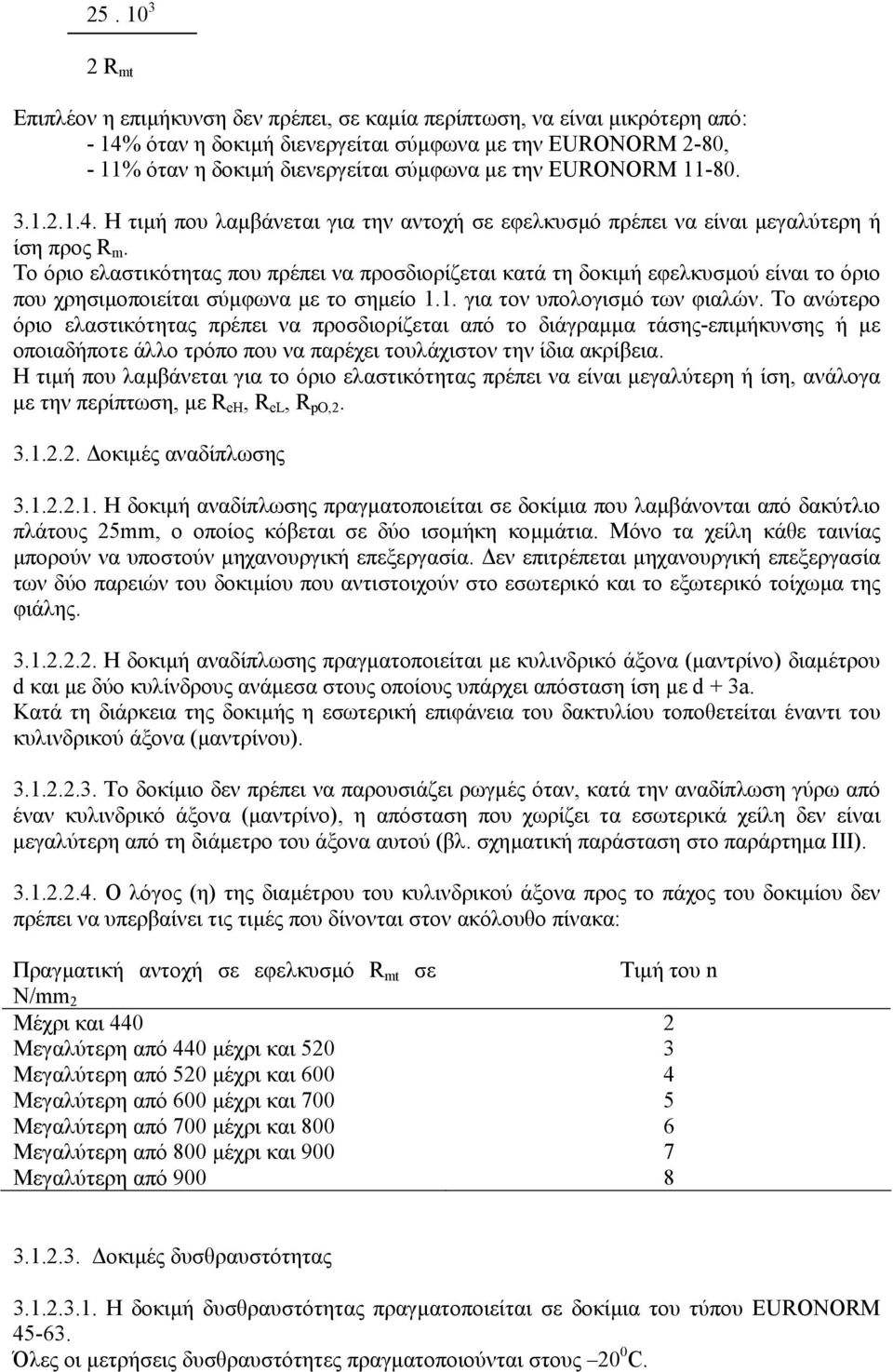 Το όριο ελαστικότητας που πρέπει να προσδιορίζεται κατά τη δοκιµή εφελκυσµού είναι το όριο που χρησιµοποιείται σύµφωνα µε το σηµείο 1.1. για τον υπολογισµό των φιαλών.