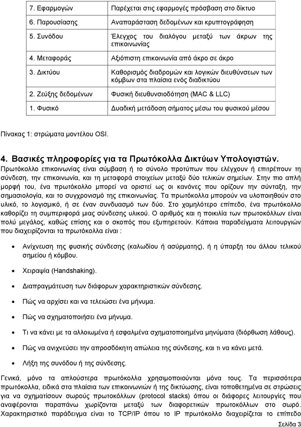 Ζεύξης δεδομένων Φυσική διευθυνσιοδότηση (MAC & LLC) 1. Φυσικό Δυαδική μετάδοση σήματος μέσω του φυσικού μέσου Πίνακας 1: στρώματα μοντέλου OSI. 4.